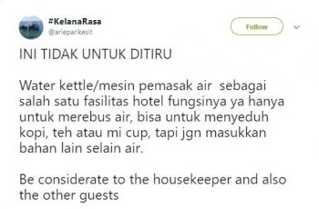 Viral Tips Memasak dengan Ketel Listrik Hotel (twitter.com/arieparikesit)