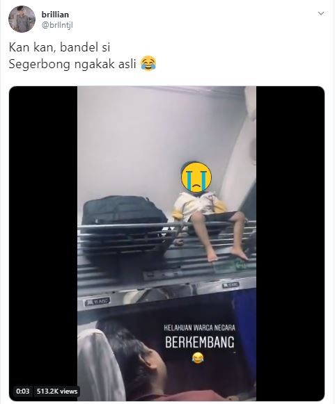 Viral Bocah Duduk di Rak Kereta (twitter.com/brllntjl)