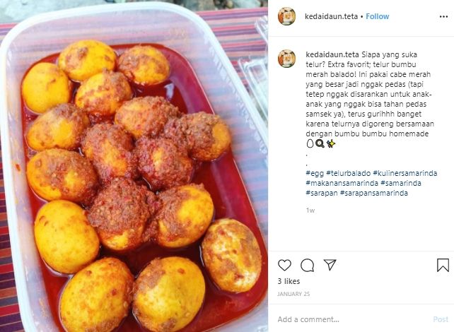 Ilustrasi telur balado. (Instagram/@kedaidaun.teta)