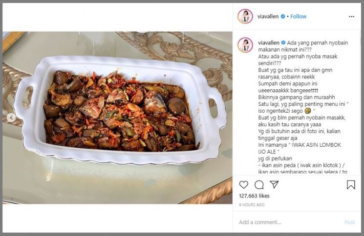 Via Vallen Bagi Resep Oseng Ikan Asin (instagram.com/viavallen)