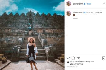 Pakai baju seksi dan High Heels di Candi Borobudur, Marion Jola Dicibir. (Instagram/@lalamarionmj)