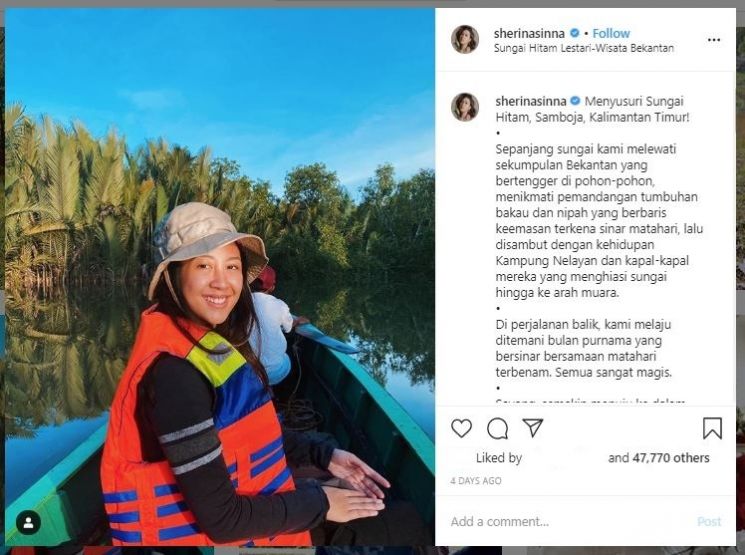 Cantik Natural, Ini Gaya Liburan Sherina di Kalimantan (instagram.com/sherinasinna)