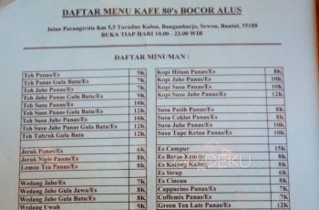 Menu di Kafe 80's Bocor Alus di Bantul, Yogyakarta. (Guideku/Arendya)