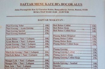 Menu di Kafe 80's Bocor Alus di Bantul, Yogyakarta. (Guideku/Arendya)