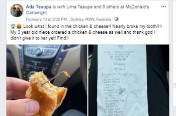 Temuan potongan besi dalam sandwich. (Facebook/Ada Teaupa)
