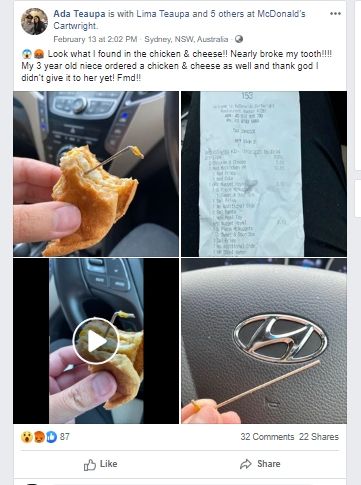 Temuan potongan besi dalam sandwich. (Facebook/Ada Teaupa)