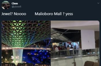 Atap Malioboro Mall Jebol, Netizen Samakan dengan Jewel Changi Airport. (Twitter/@chnnnfl)