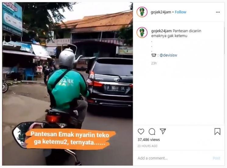 Teko Dipakai Jadi Helm Ojol (instagram.com/gojek24jam)