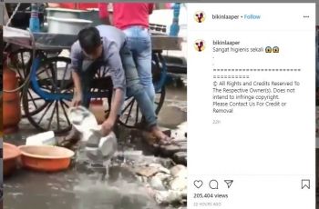Pedagang Makanan Cuci Piring di Air Got (instagram.com/bikinlaaper)