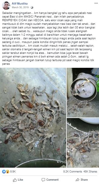 Mengeluh Nasi Kerap Basi, Netizen Ini Temukan Hal Jorok di Dalam Magic Jar. (Facebook/Alif Mustika)