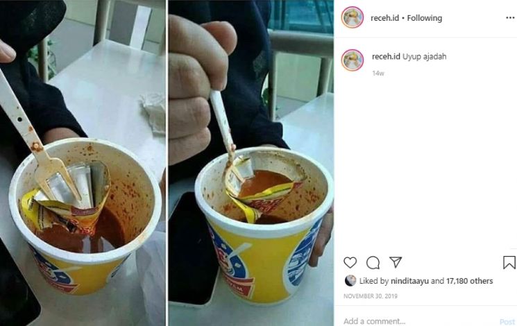 Ngakak, Ternyata Ini Fungsi Lain dari Tutup Mi Instan Kemasan Cup. (Instagram/@receh.id)