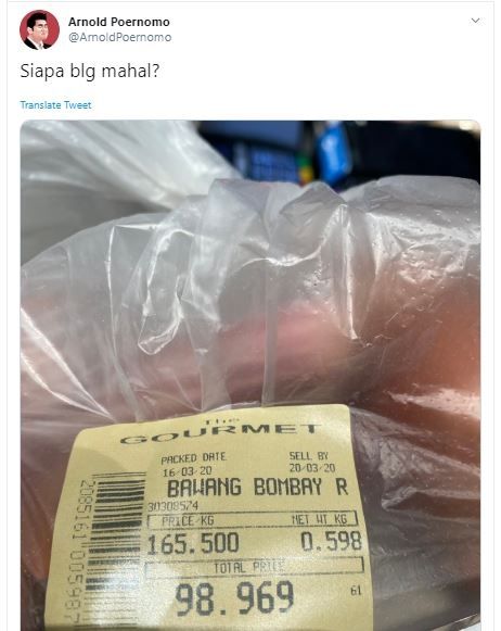 Sindir Netizen, Chef Arnold Sebut Bawang Bombay Nggak Mahal (twitter.com/ArnoldPoernomo)