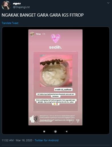 Unggah Foto Sad Food di Instagram, Fitri Tropica Sukses Buat Netizen Ngakak. (Twitter/@DiajengLrst)