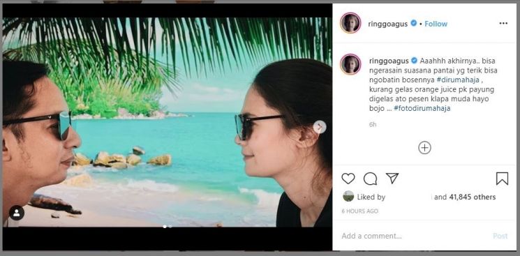 Ringgo Agus Rahman Liburan di Pantai dari Rumah (instagram.com/ringgoagus)