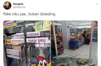 Imbauan Buka Pintu Minimarket dengan Siku (twitter.com/Helisrosa)