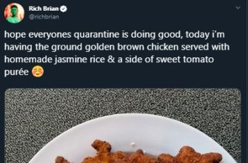 Menu makan Rich Brian saat mengisolasi diri. (Twitter/@richbrian)