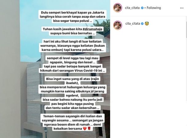 Curhatan Cita Citata Soal Kota Jakarta. (instagram.com/cita_citata)