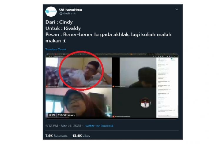 Kepergok Dosen Lagi Makan Pas Kuliah Online, Reaksi Mahasiswa Ini Bikin Ngakak. (Twitter/@drafter_ub)