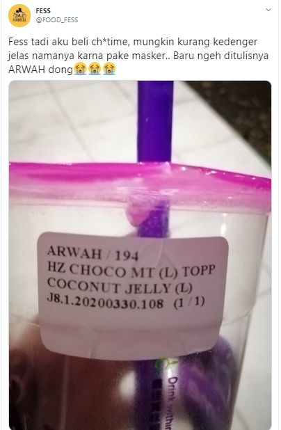 Nama Pesanan Chatime Ini Bikin Merinding Disko. (twitter.com/food_fess)