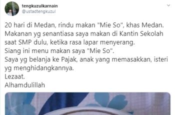 Nostalgia Kuliner Kesukaan, Tengku Zul Santap Lagi Mie So Khas Medan. (twitter.com/ustadtengkuzul)