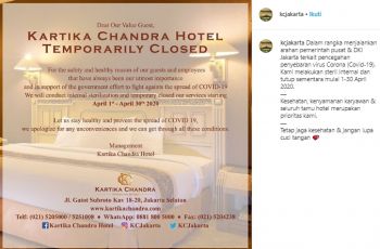 Imbas Pandemi, Deretan Hotel Ini Pilih Opsi Tutup Sementara. (instagram.com/kcjakarta)