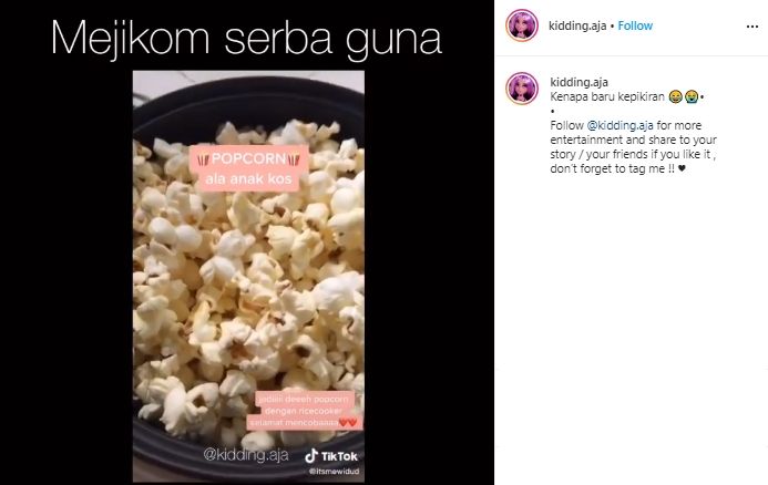 Punya Magic Com Nganggur? Bikin Popcorn Ala Rumahan Yuk!. (instagram.com/kidding.aja)