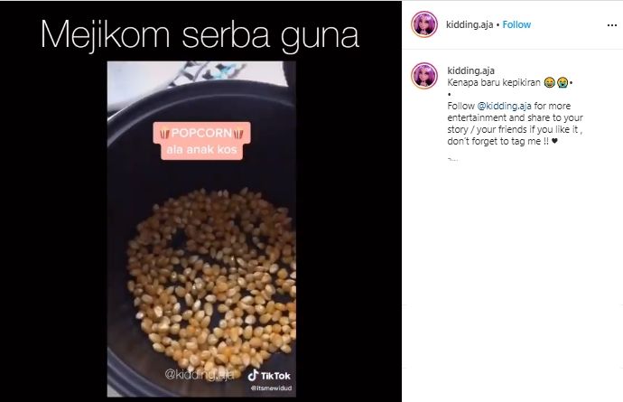 Punya Magic Com Nganggur? Bikin Popcorn Ala Rumahan Yuk!. (instagram.com/kidding.aja)