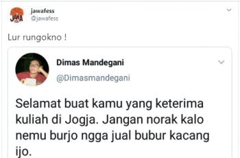 Singgung Burjo, Begini Pesan Kocak Bagi Mahasiswa Baru di Jogja. (twitter.com/jawafess)