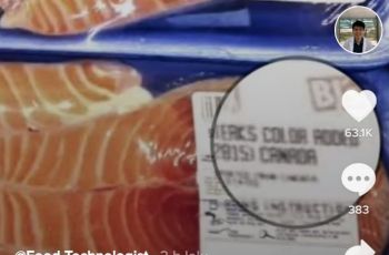Tulisan color added di bungkus ikan salmon (TikTok @ilmumakanan)