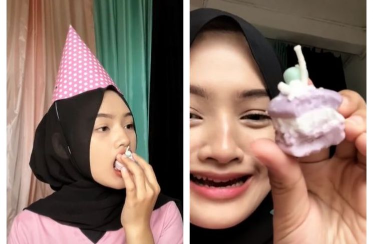 Dikira makan macaroon ternyata lilin (TikTok @satyasalsabila)