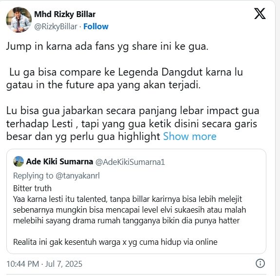 Cuitan Rizky Billar.[Tangkap Layar/x]