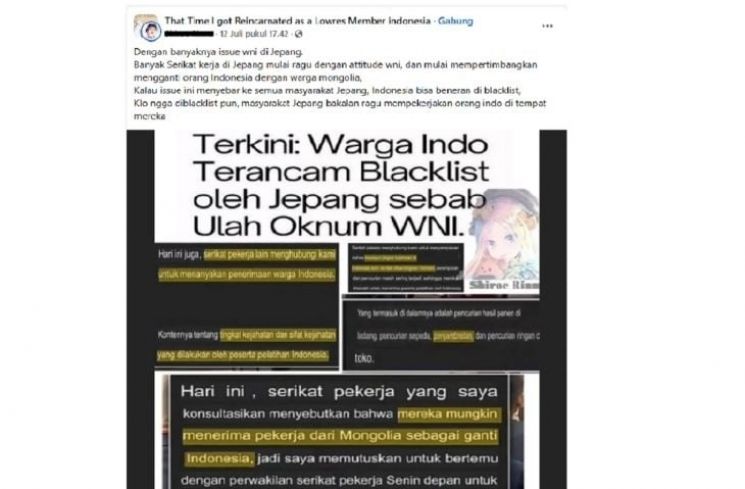 Hoaks WNI terancam tak bisa kerja alias di blacklist di Jepang. (Dok. Facebook/Tangkap Layar)